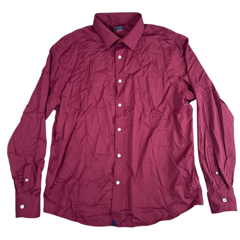 UNTUCKit Mens XL Performance Stretch Button Down Shirt Burgundy Maroon LS